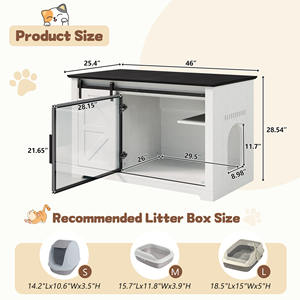 Recinto para caja de arena de gatos estilo granja, 46 pulgadas, en blanco, con puerta corredera tipo granero, panel acrílico con luz LED y gabinete oculto para gatos - Product Image 6
