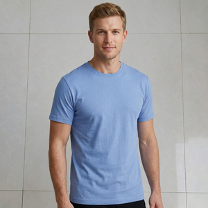 Camiseta Casual de Manga Corta para Hombre, Cuello Redondo, Color Azul Claro, Corte Regular, Tejido de Punto Jersey, 100% Algodón, 160 GSM, Ecológica - Product Image 5