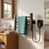 Toallero Eléctrico de Pared con 4 Barras, Calentador de Toallas Enchufable Blanco para Baño