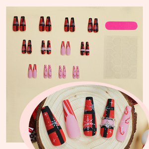 Ensemble de <span class=keywords><strong>manucure</strong></span> de Noël européen américain Long tuyau d'eau givré <span class=keywords><strong>rouge</strong></span> flocon de neige carré transfrontalier vêtements de Noël faux ongles - Product Image 3