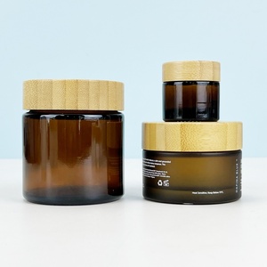 Pot de crème cosmétique avec couvercle en bambou, ambre givré transparent, design personnalisé, sérigraphie, emballage pour soins de la peau, 30g 50g 100g, pot de crème pour le visage - Product Image 1