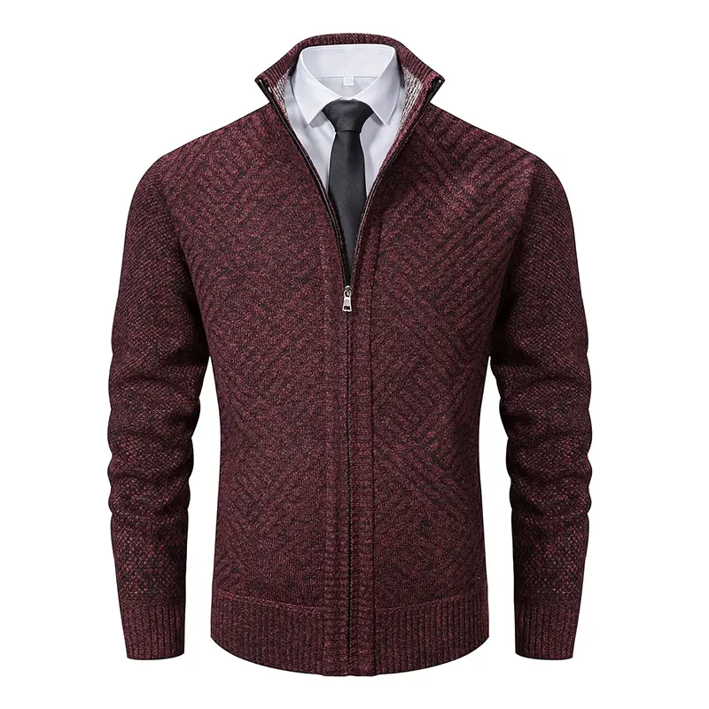 Stile italiano uomo promozionale con cappuccio con cerniera personalizzata maglione Anti-restringimento uomo lavorato a maglia Cardigan di lana uomo cappotto invernale