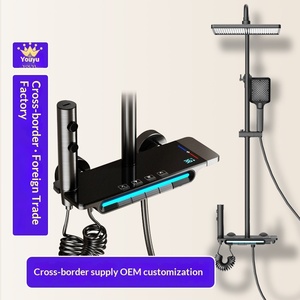 Ensemble de robinetterie de douche <span class=keywords><strong>numérique</strong></span> à quatre fonctions en laiton au design moderne, gris anthracite, avec système de douche pluie et lumière d'ambiance - Product Image 4
