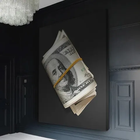 Serie di dollari dipinti su tela arrotolati sulla parete poster e stampe immagini per la decorazione domestica per la stanza dell'ufficio