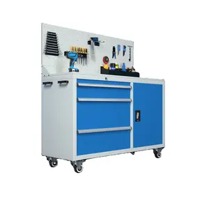 JZD heavy duty steel movable tool cabinet rolling mobile tool cart workbench with drawers and pegboard