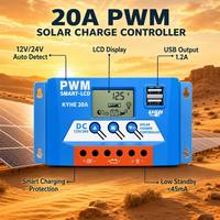 Contrôleur de charge solaire 12/24V automatique 20A avec sortie USB 1.2A, écran LCD, compensation de température et faible consommation en veille pour système domestique