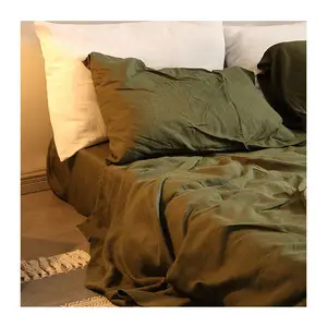 Lenzuola di lino verde King Size puro lino francese naturale lenzuola Set di lenzuola Set di biancheria da letto