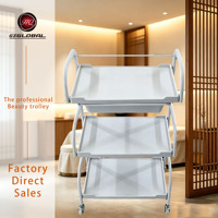 Chariot de beauté à 3 niveaux avec cadre blanc, plateau latéral extensible et panneau brillant, chariot mobile pour outils de spa