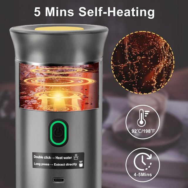 Self Heating Electric Travel Espresso Machine Heating Water Portable Coffee Maker Compatible Travel Bag Espresso Machine 20BAR