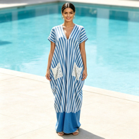 Kaftan africain ample pour femme, style Djellaba, avec hijab intégré, à rayures et blocs de couleur, pour l'été 2026, vente en gros