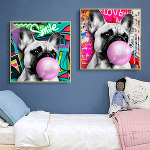 Décor à la maison mignon animal de compagnie bouledogue français soufflant des bulles affiches Graffiti Pop Art toile peinture drôle mur Art photos - Product Image 5