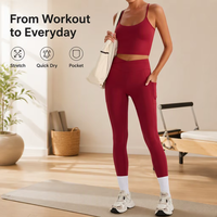 Nouvel ensemble de soutien-gorge de sport uni style halter avec poches, short et pantalon long anti-transpiration pour femme, idéal pour la course et le yoga