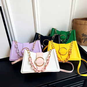 Sac à bandoulière en <span class=keywords><strong>cuir</strong></span> pour femme, tendance 2025, avec chaîne, couleur bonbon d'été, deux sangles - Product Image 1