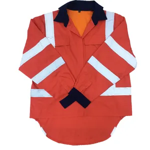 Oceania popular hi visibility orange safety workwear reflective breathable cotton ripstop work clothing men's shirt