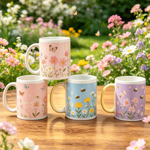 Taza de Cerámica con Estampado de Flores Silvestres de Primavera, Margaritas, Flores de Cerezo y Lavanda, 11 oz, Linda Taza de Café con Diseño Floral de Mariposas y Abejas, para las Fiestas - Product Image 3