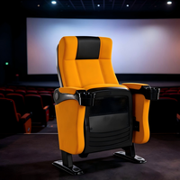 Fauteuil de cinéma fixe en plastique PP jaune avec porte-gobelet et accoudoir, siège de théâtre sans tablette d'écriture