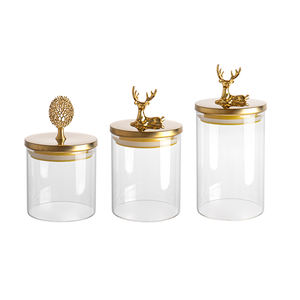 Jarเชิงเทียนขวดแก้วคุณภาพสูง + โลหะวัสดุแก้ว Borosilicate พร้อมฝาปิดโลหะตกแต่งห้องครัวโมเดิร์น - Product Image 4