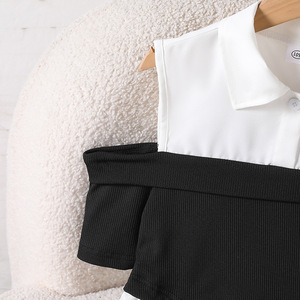 Completo Abbigliamento Estivo 2026 per Ragazze: Camicia a Maniche Larghe con Patchwork e <span class=keywords><strong>Pantaloni</strong></span> a Gamba Larga - Set Elegante - Product Image 4