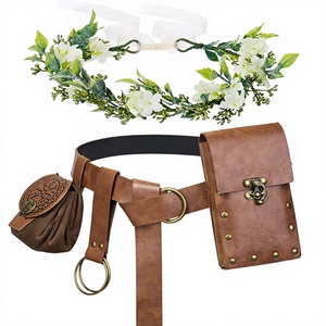 Ensemble de pochettes de ceinture en similicuir style elfe médiéval, sac banane vintage, couronne de fleurs, pour <span class=keywords><strong>femme</strong></span>, idéal pour LARP, cosplay, costume d'<span class=keywords><strong>Halloween</strong></span> - Product Image 1