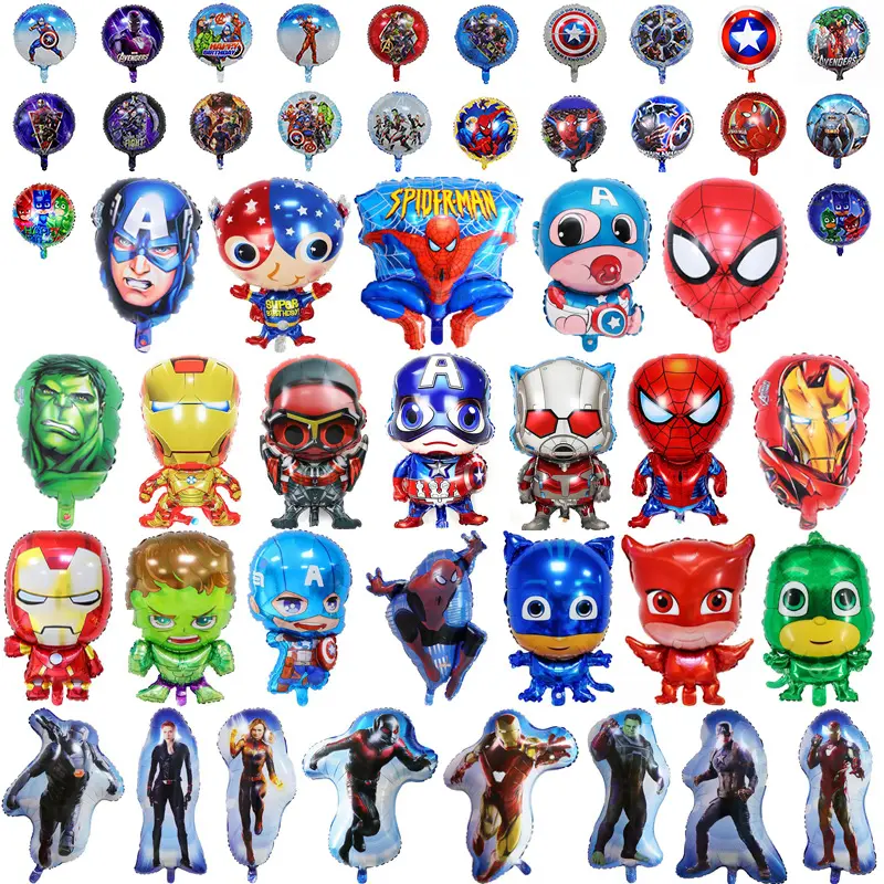 Spider Man Super Hero Foil Balloon Cartoon Character Hand Stick Super Man Captain Bat Helium Globos Kids Party Decoration