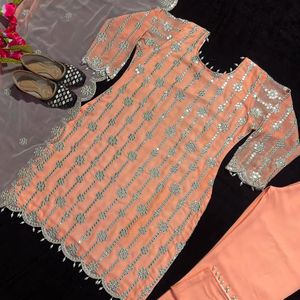Hermoso Conjunto de Top, Pantalón y Dupatta con Bordado de Lentejuelas para Mujer, Ropa de Seda India y Pakistaní, Estilo Bollywood, para Fiestas, de Secado Rápido - Product Image 3