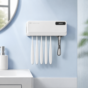 Support mural intelligent pour brosse à dents avec stérilisateur UVC, support de stérilisation pour brosse à dents électrique avec affichage numérique et chargement USB - Product Image 1