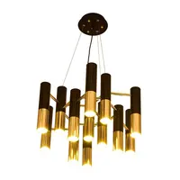 Lustre de pendurar moderno, tubo de ouro preto e metal com lâmpadas de teto decorativas, para hotel e sala de estar