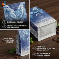 Bolsa de Fondo Plano Mate Personalizada con Impresión, Reutilizable, de 250g, 340g, 12oz, 500g, para Empaque de Granos de Café, con Válvula y Cierre