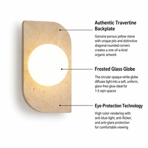 Lámpara de Pared LED de Vidrio con Piedra Travertino Amarilla Curvada, Portalámparas G9, Regulable, Arte Moderno, Minimalista, Decoración para Dormitorio y Hogar - Product Image 3