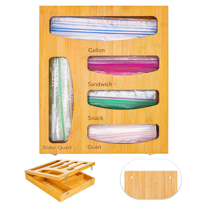 5 in 1 Bamboo Kitchen Food Storage Plastic Ziplock Bag Storage Organize box for Drawer