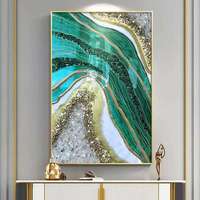 Peinture murale industrielle décorative moderne de luxe avec cadre en aluminium, grand format, motif abstrait en agate bleue et porcelaine cristalline