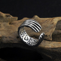 S925 argent Sterling oeil de dieu réglable Couples anneau Cool tridimensionnel métal anneaux pour hommes Turquoise bijoux fins anneaux