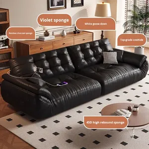 <span class=keywords><strong>Canapé</strong></span> en <span class=keywords><strong>cuir</strong></span> véritable ODM/OEM, style vintage américain, salon, multifonctionnel, cadre en bois massif - Product Image 3