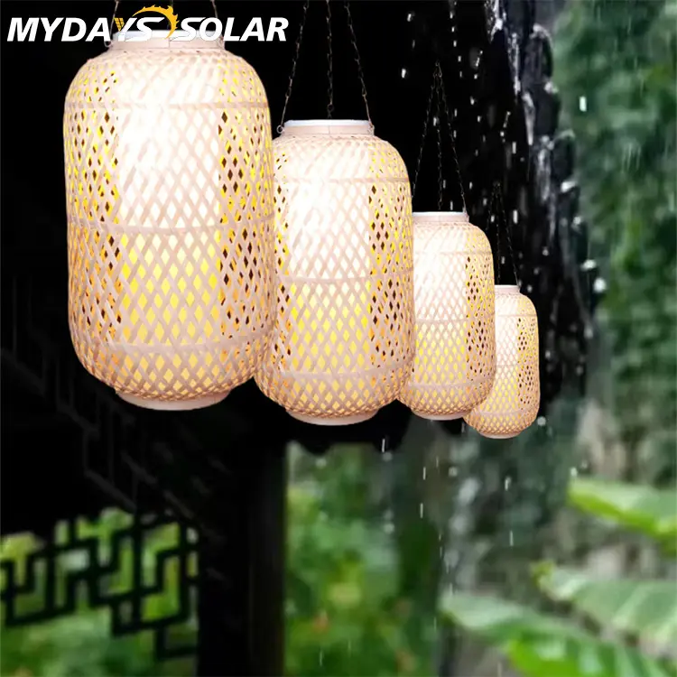 Mydayssolar Outdoor Waterproof Auto On Off Lights lanterne solari in bambù naturale per appendere la decorazione della casa del giardino dell'iarda del tavolo