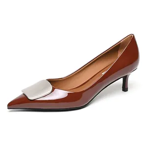 Ultra-Feminine Elegant Women's Calf Cowhide Patent Leather Pumps Soft Comfortable Sheepskin Lining Customize Ladies Casual Shoes