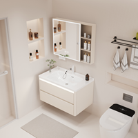 Meuble-lavabo mural YADY moderne à double couche en aluminium laqué, finition imperméable, avec vasque en céramique et miroir LED