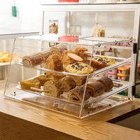 Vitrine de comptoir multi-niveaux en acrylique transparent sur mesure, boîte de présentation alimentaire pour boulangerie avec porte arrière pour gâteaux, pains et beignets