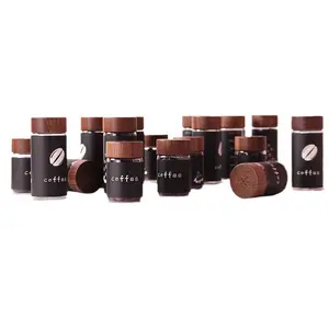 咖啡豆容器咖啡豆玻璃单阀储物玻璃罐带竹盖储物瓶罐