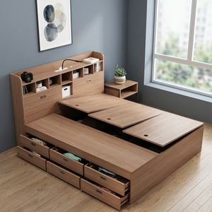 Base de Cama King Size de Madera de Teca con Cajones y Estantes, Diseño Moderno de Mediados de Siglo para Muebles de Dormitorio - Product Image 2