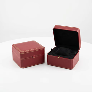 Boîte à montre en cuir grainé rouge octogonal avec livret assorti, étui de rangement pour une seule montre - Product Image 1