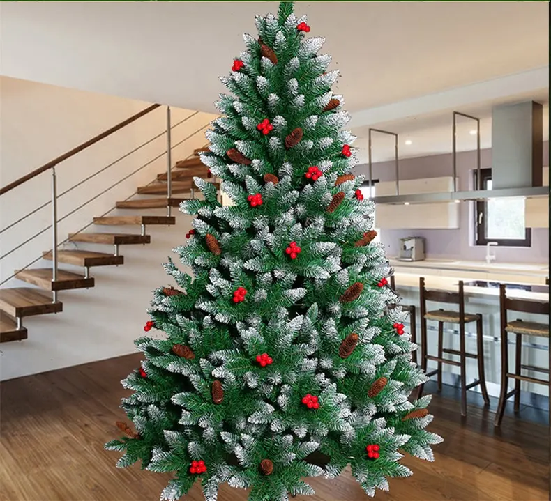 1,5 m-3,0 m Flocked Premium Weihnachts baum Verschlüsse lung Schneeflocken Rote Frucht Künstlicher Weihnachts baum Hotel Einkaufs zentrum Home Decor