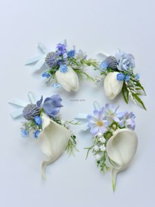Corsage <span class=keywords><strong>de</strong></span> Boda para Novios, <span class=keywords><strong>Padres</strong></span>, Familia, Damas <span class=keywords><strong>de</strong></span> Honor, Padrinos, Invitados <span class=keywords><strong>de</strong></span> Ceremonia, Flor Brillante Azul Claro Desmontable - Product Image 2