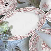 Service de vaisselle en céramique rouge-floral de style vintage, vaisselle élégante en porcelaine, poterie de qualité supérieure