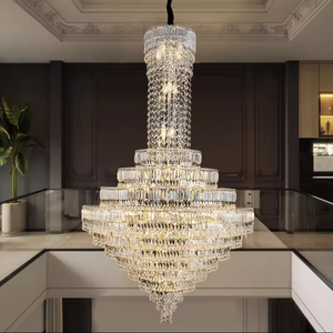 Diseño moderno escalera Villa sala de estar escalera grande largo LED lujo K9 araña de cristal - Product Image 1