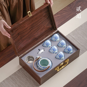 Blue And White Porcelain Kung Fu <b>Tea</b> <b>Set</b> 6 Cups With Teapot Gift Box Luxury Chinese <b>Tea</b> <b>Set</b> For Business Gifts - Product Image 1
