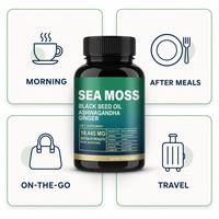 Sea Moss 8 1 Kapsul 19445mg Kompleks Minyak Biji Hitam Ashwagandha Jahe Suplemen Pendukung Imunitas Alami Harian untuk Dewasa 60
