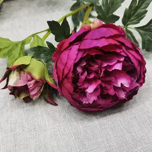 Sen Masine 2 Head Peony Flowers Purple Green White High Quality Office Home Decor Large Artificial Silk Flower Peony