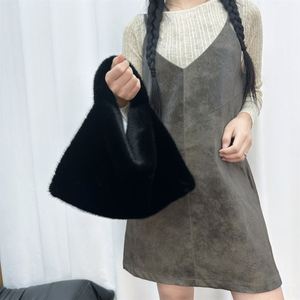 For Women's Fashion Fluffy Fur Small Wrist Handbag New Design Custom Logo Zipper Pillow Shape Strapless <b>20L</b> Polyester - Product Image 2