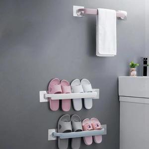 Wholesale Wall-Mounted Single Tier Plastic Bathroom Slipper Rack No-<b>Drill</b> Required Behind-Door Toilet Storage Organizer - Product Image 1
