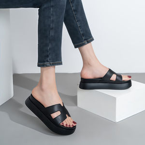 Pantoufles en cuir véritable pour femmes, style urbain tendance, dessus en cuir de vache (4,5 cm) - Product Image 4